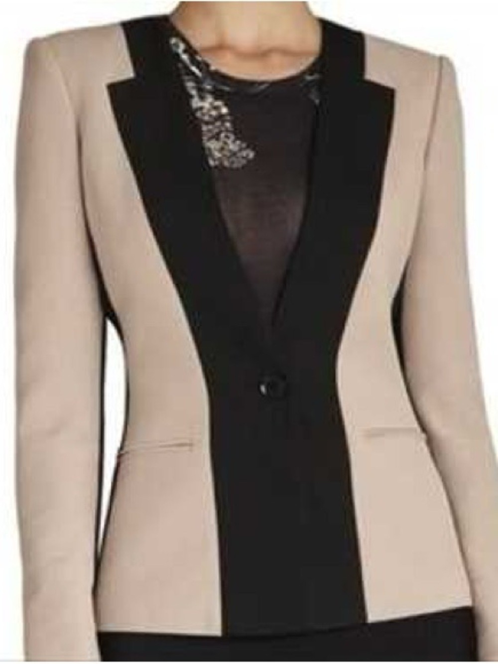 Tailored Two-Tone Black and Beige Women's Blazer